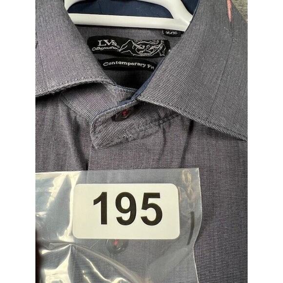 LVs Signature Mens Contemporary Fit LS Button Up Blue Checkered Shirt L 16-16.5 - Picture 10 of 10